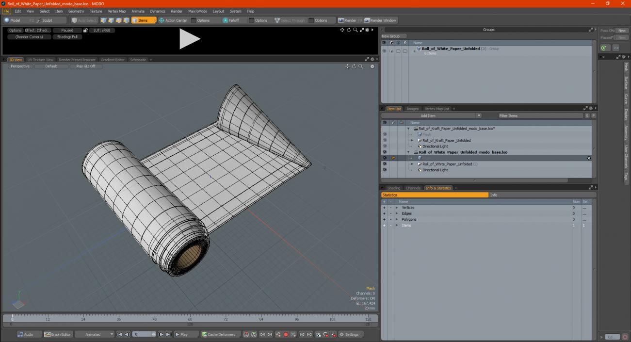 3D Roll of White Paper Unfolded model
