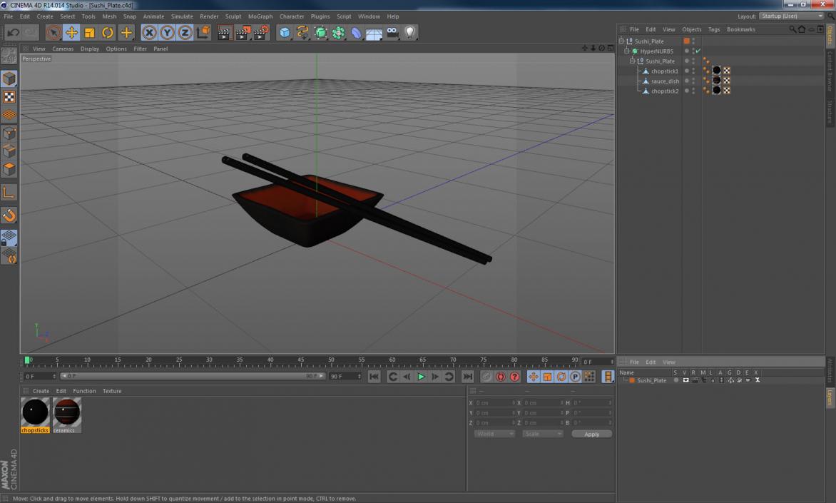 3D model Bowl for Sushi Sauce and Japanese Sticks