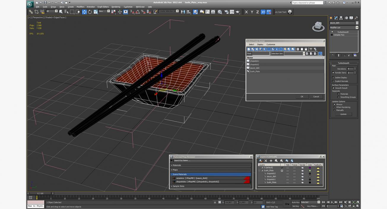 3D model Bowl for Sushi Sauce and Japanese Sticks