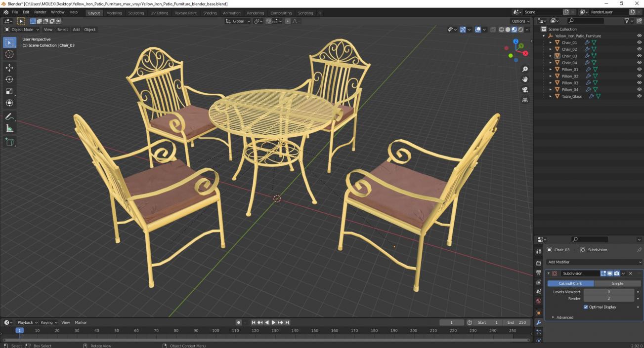 Yellow Iron Patio Furniture 3D