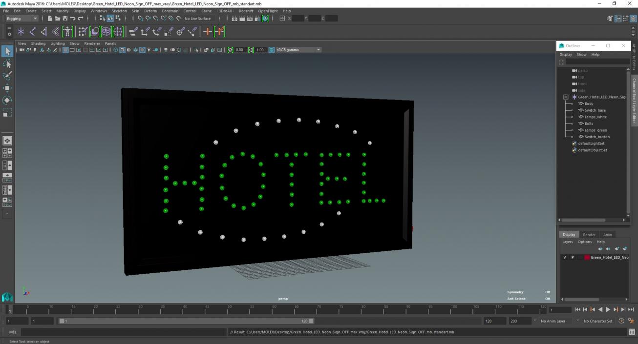 Green Hotel LED Neon Sign OFF 3D model