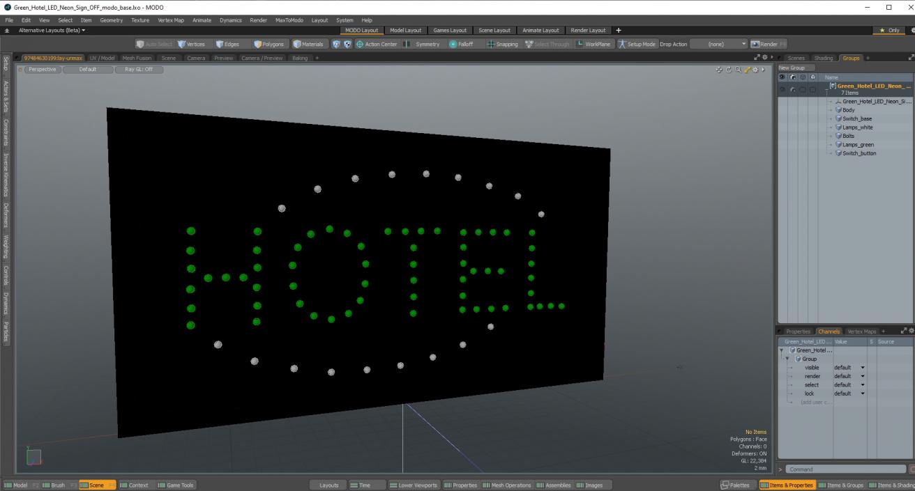 Green Hotel LED Neon Sign OFF 3D model