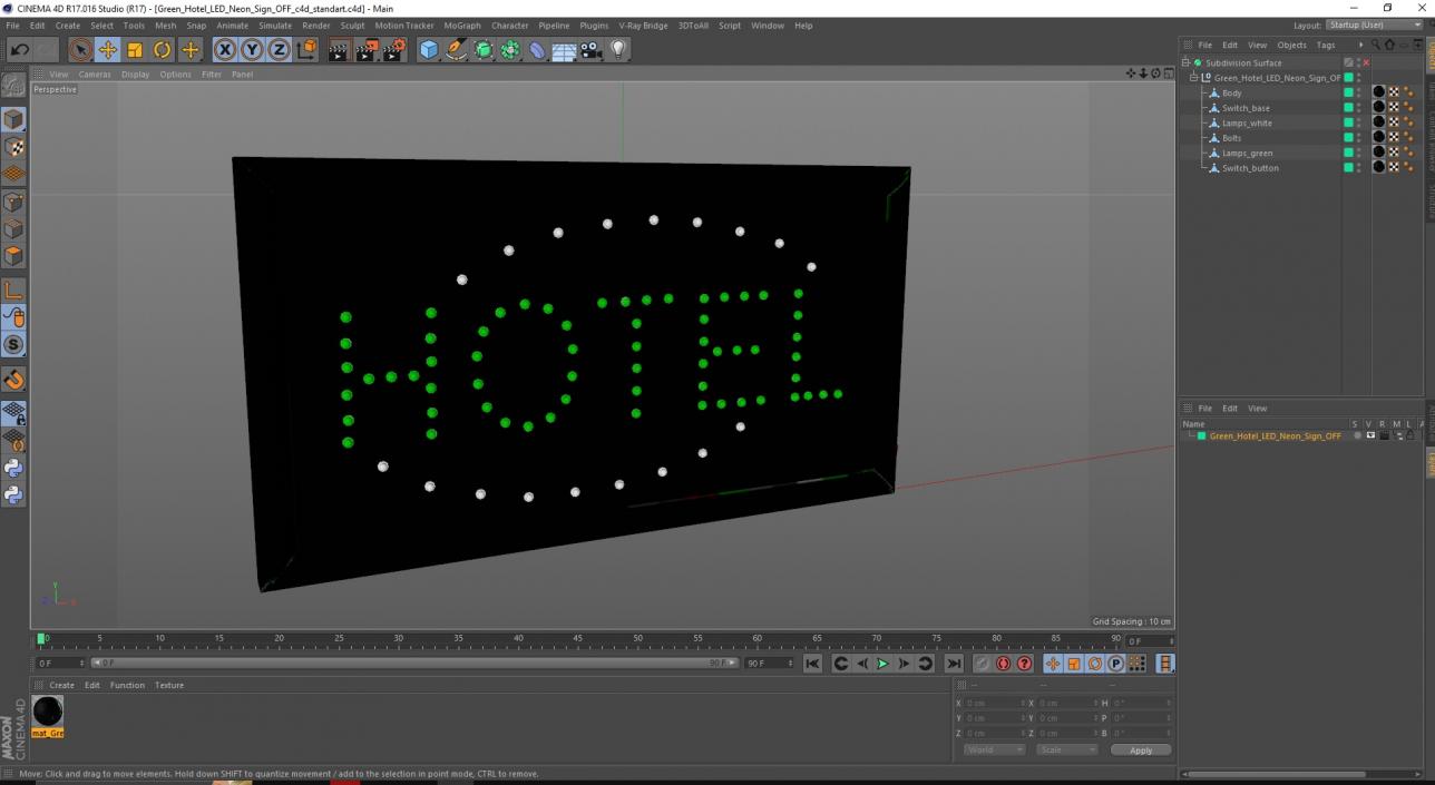 Green Hotel LED Neon Sign OFF 3D model