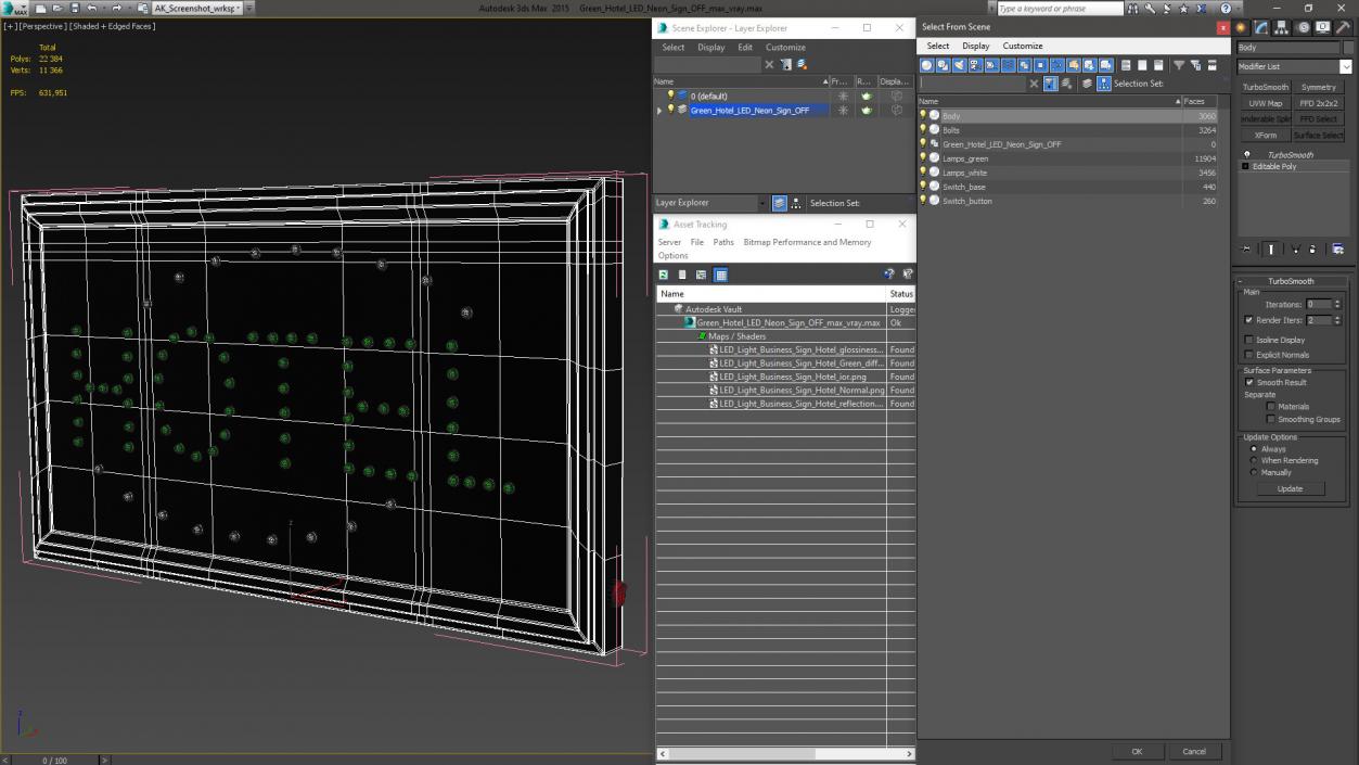 Green Hotel LED Neon Sign OFF 3D model