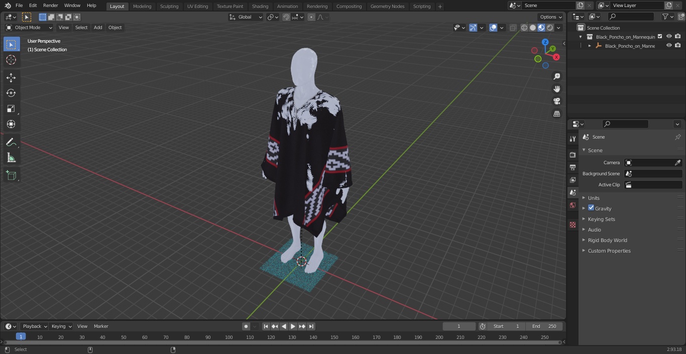 3D model Black Poncho on Mannequin