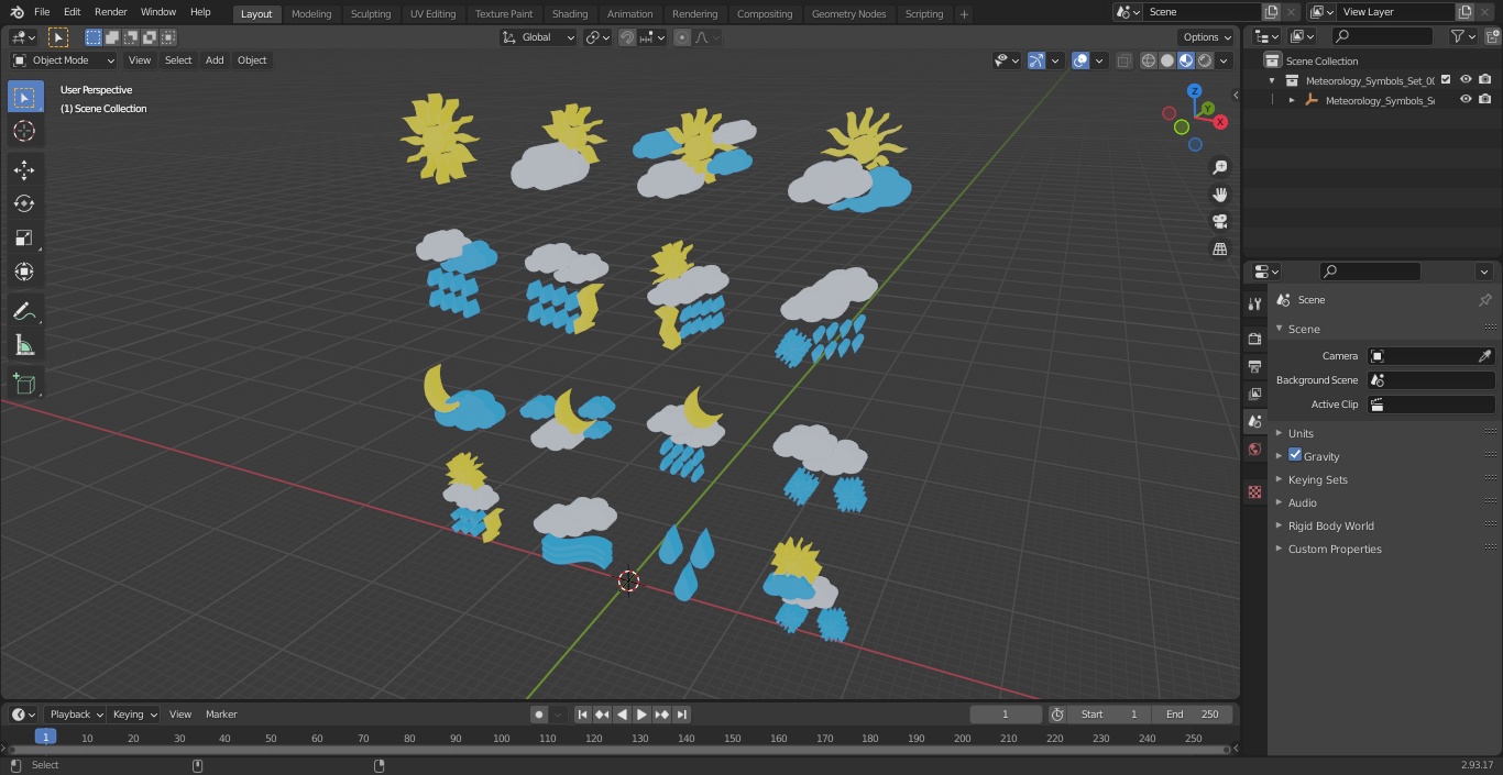 3D Meteorology Symbols Set model