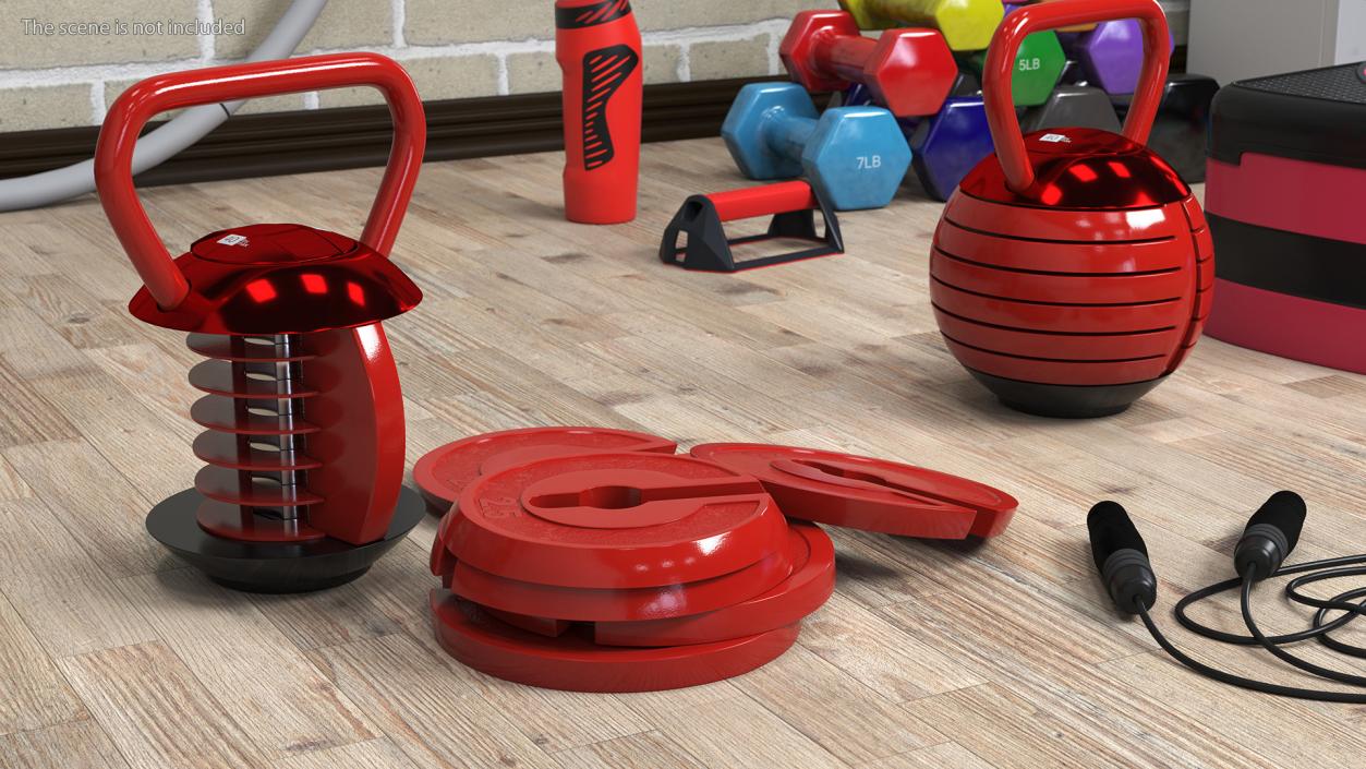 Kettlebell with Disks Red 2 3D