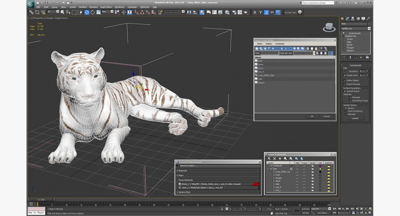 Lying White Tiger 3D