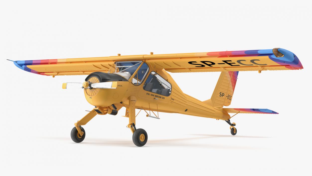 3D model Wilga PZL 104 Airplane Yellow Simple Interior