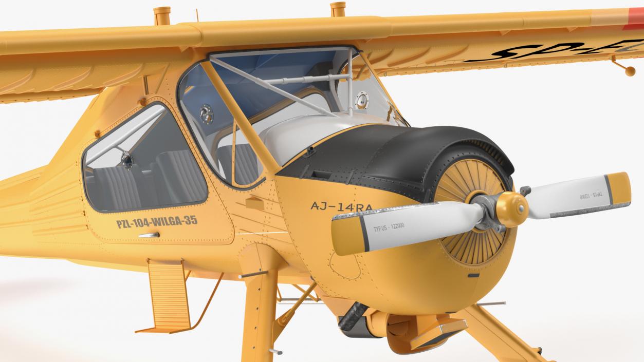 3D model Wilga PZL 104 Airplane Yellow Simple Interior