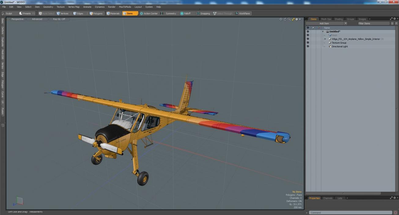 3D model Wilga PZL 104 Airplane Yellow Simple Interior