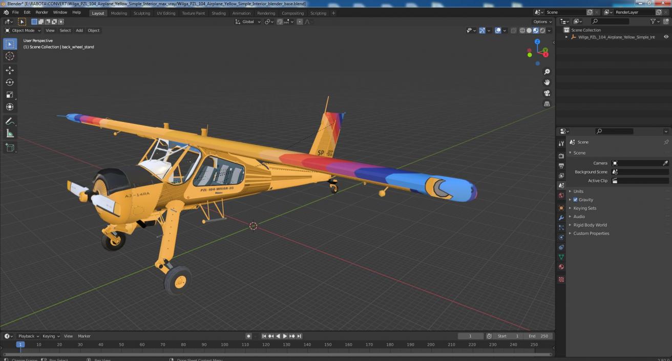 3D model Wilga PZL 104 Airplane Yellow Simple Interior