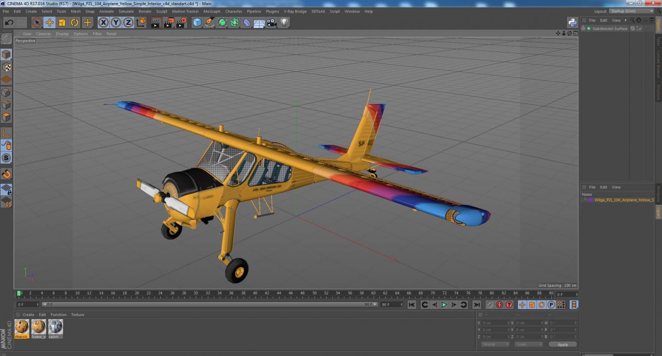 3D model Wilga PZL 104 Airplane Yellow Simple Interior