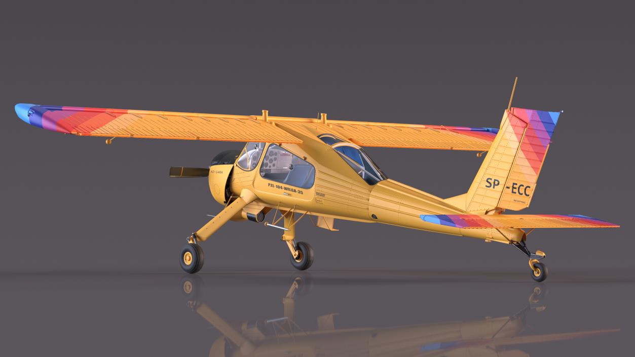 3D model Wilga PZL 104 Airplane Yellow Simple Interior