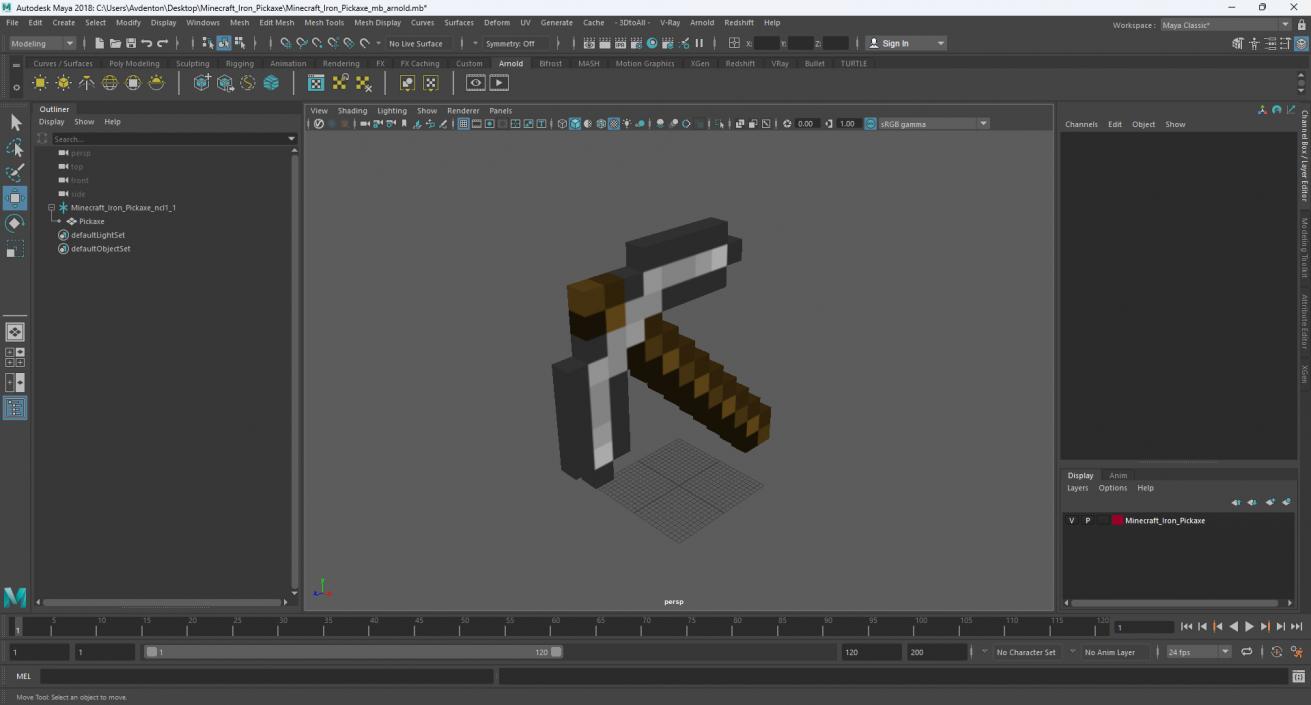 Minecraft Iron Pickaxe 3D