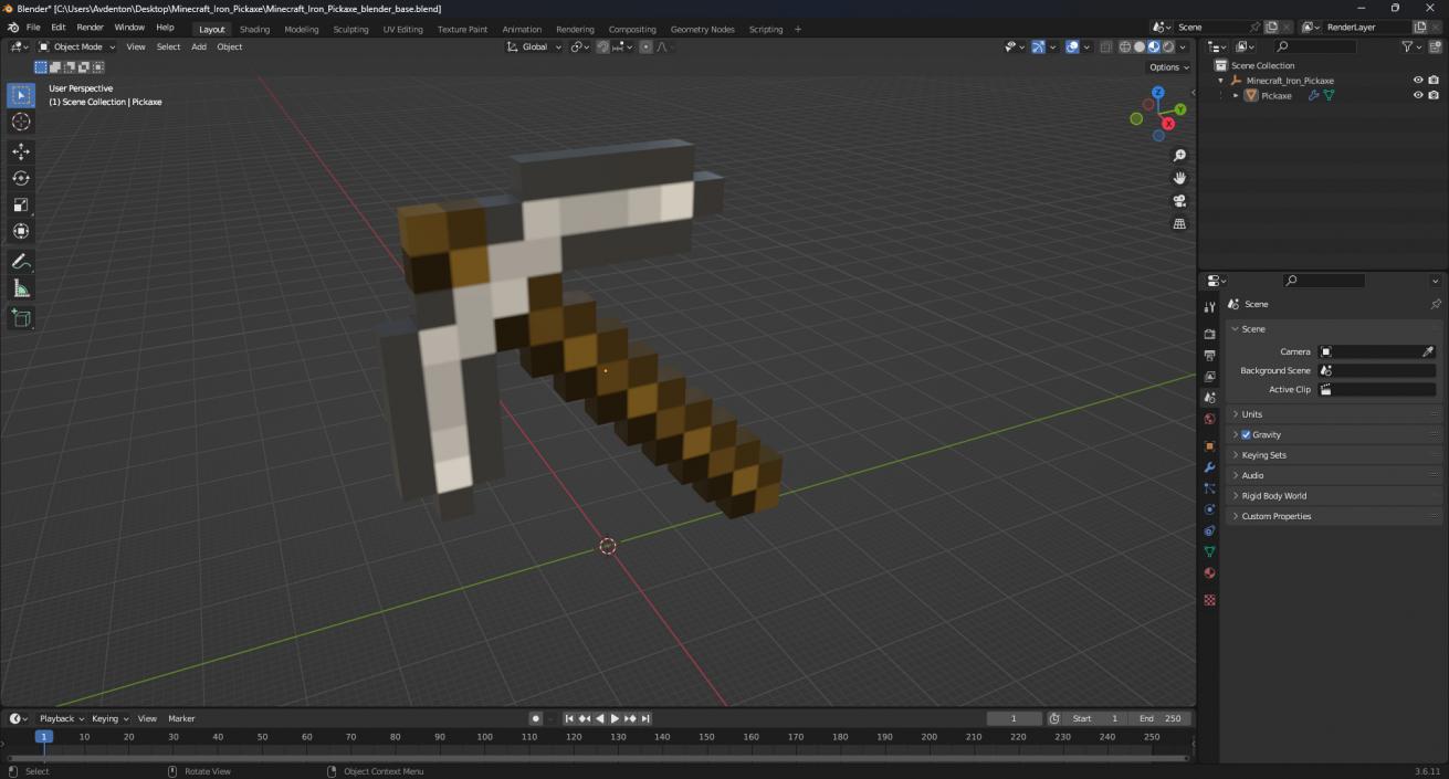 Minecraft Iron Pickaxe 3D