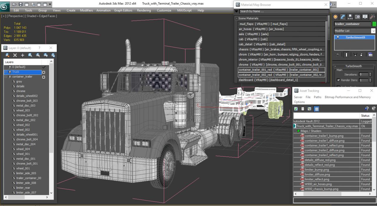 3D model Truck with Terminal Trailer Chassis