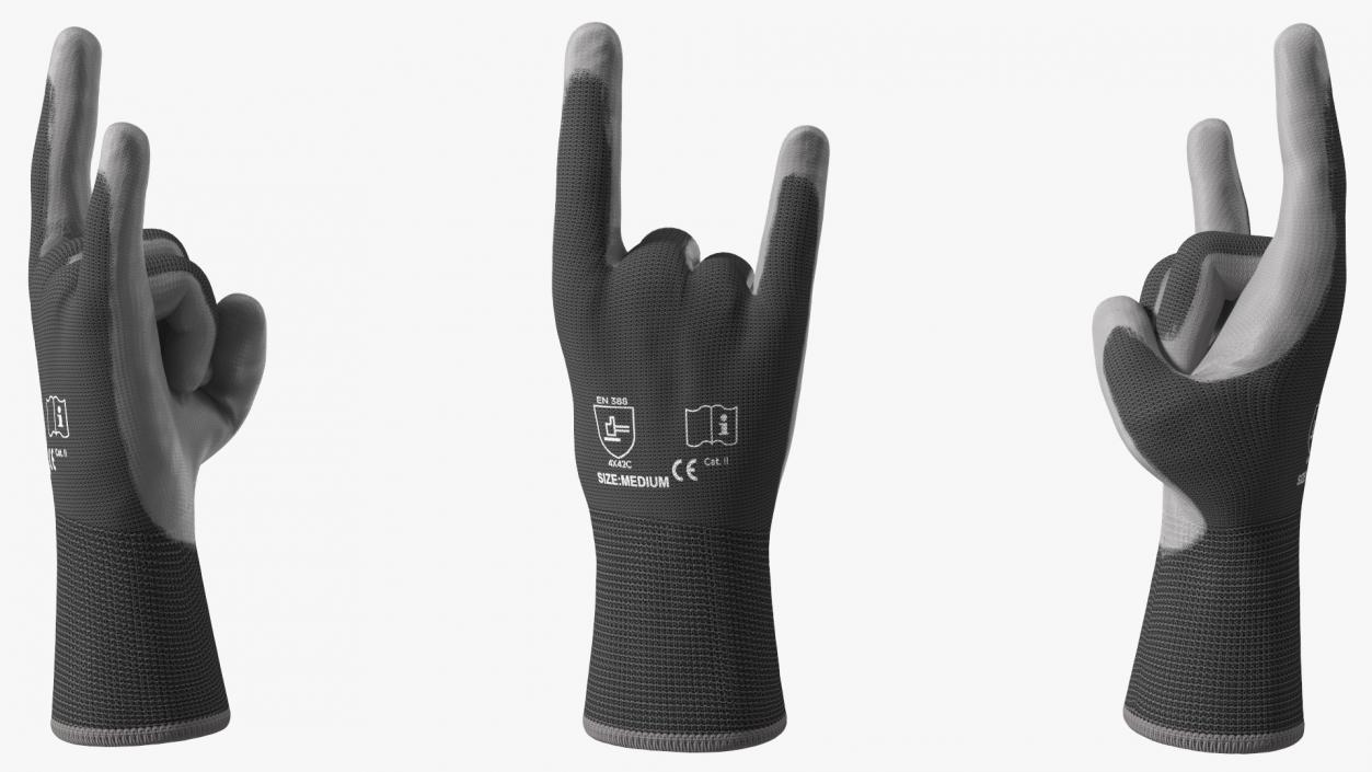 3D Safety Work Gloves Sign of the Horns Gray