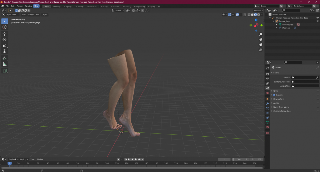 3D model Woman Feet are Raised on Her Toes 2