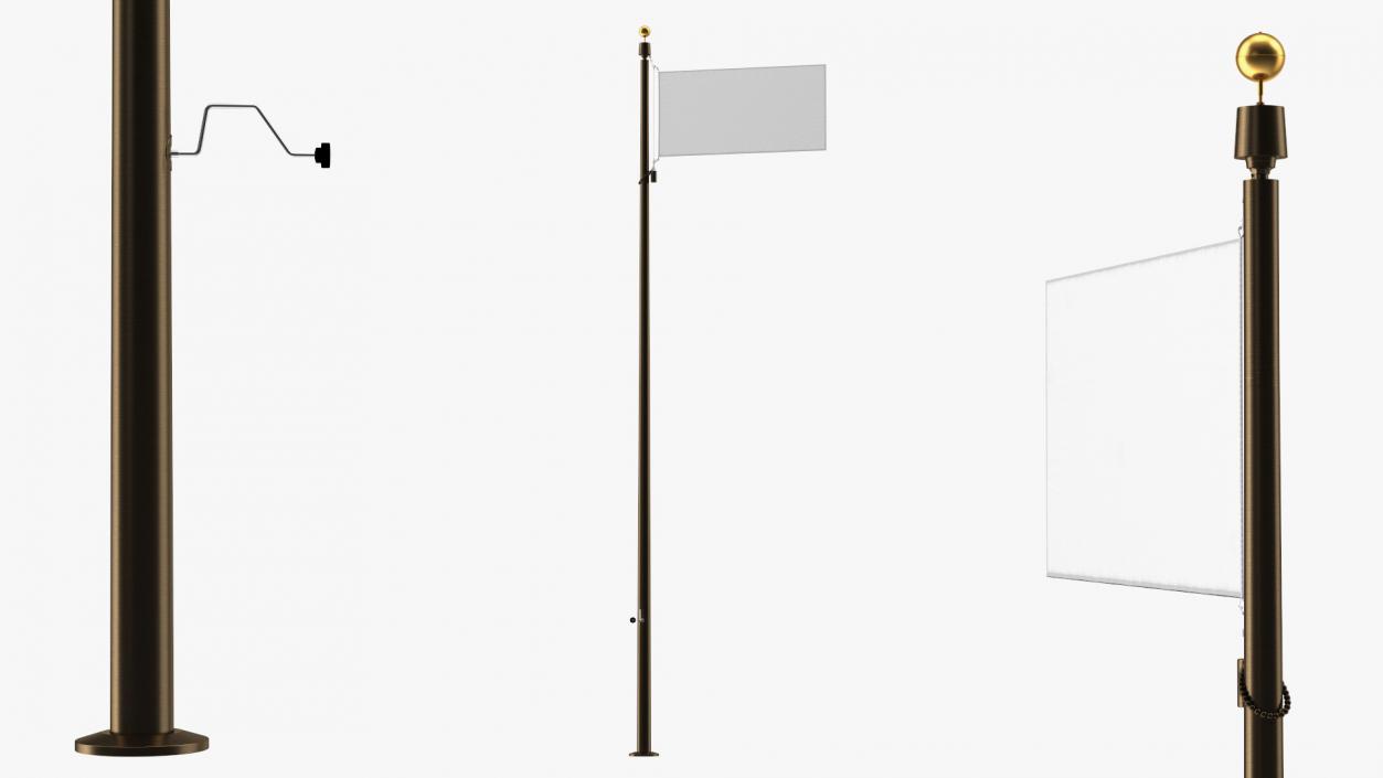 3D Flagpole Dark Bronze with White Flag