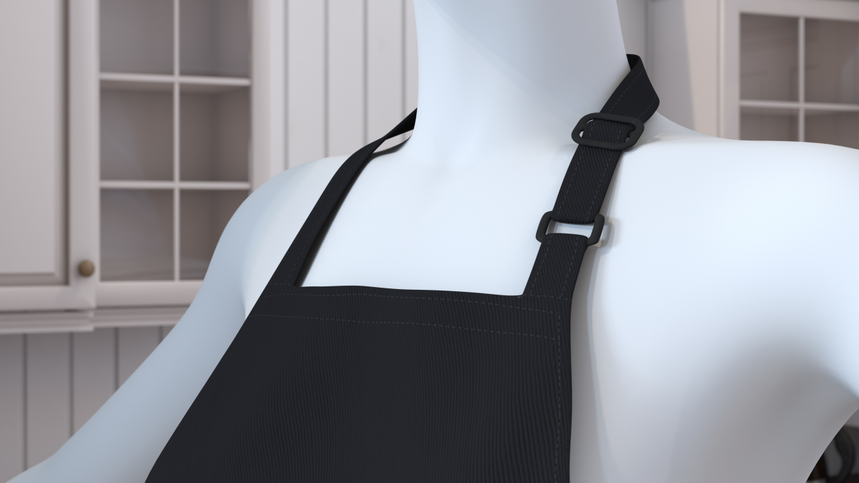 3D Cooking Apron Black on Women Mannequin model