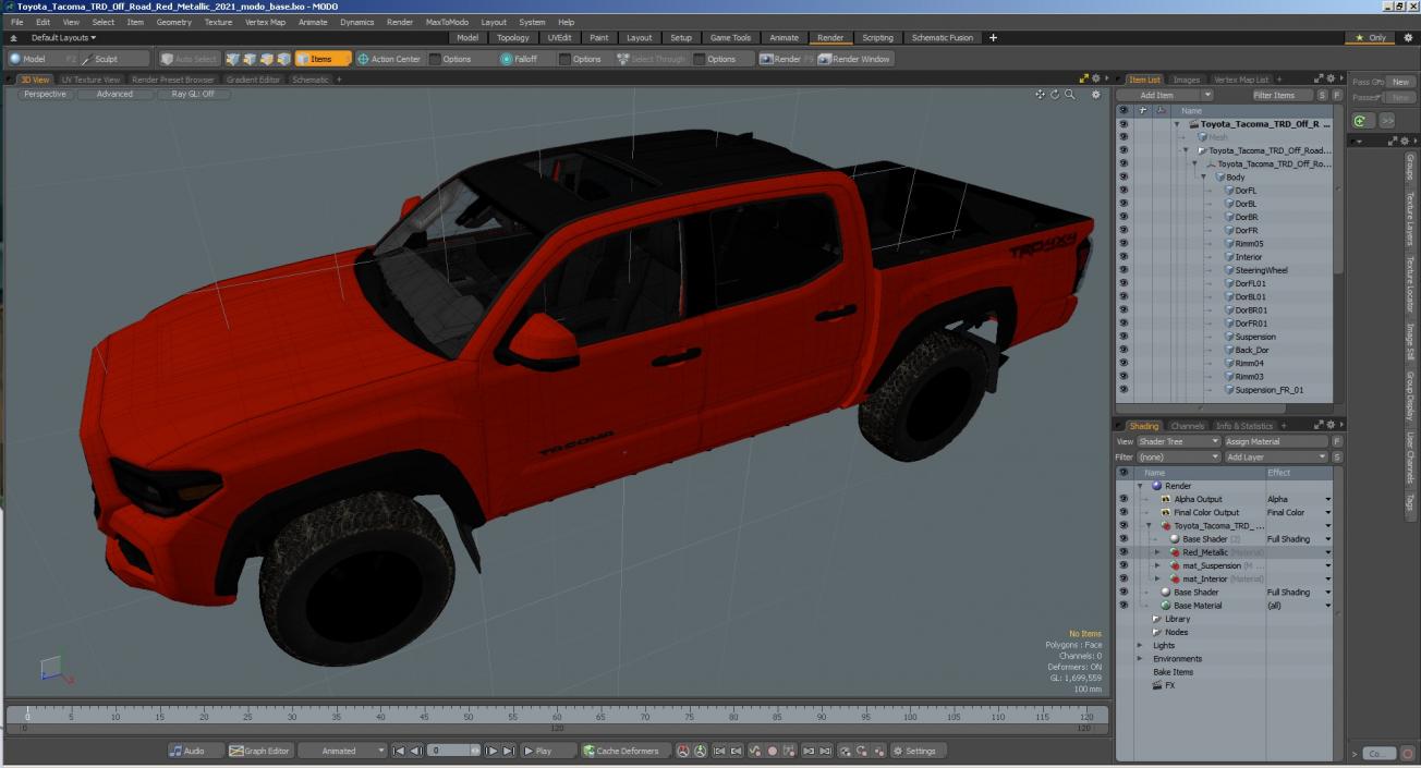 Toyota Tacoma TRD Off Road Red Metallic 2021 3D model