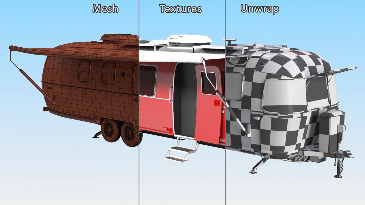 3D Travel Trailer Classic Red Rigged model