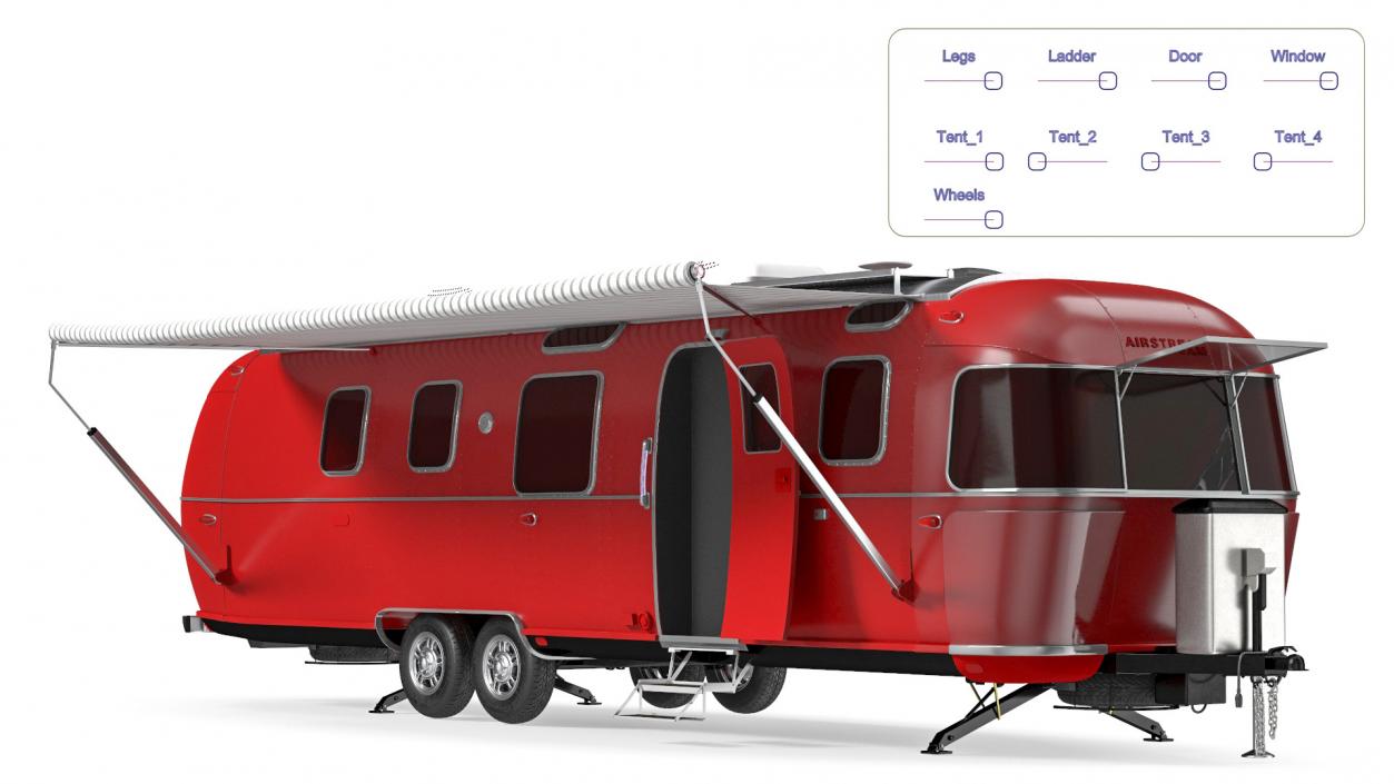 3D Travel Trailer Classic Red Rigged model