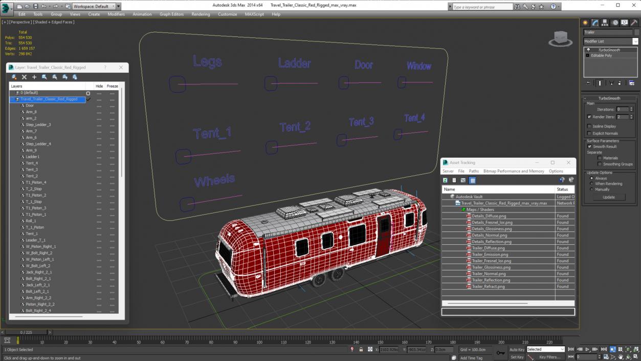 3D Travel Trailer Classic Red Rigged model