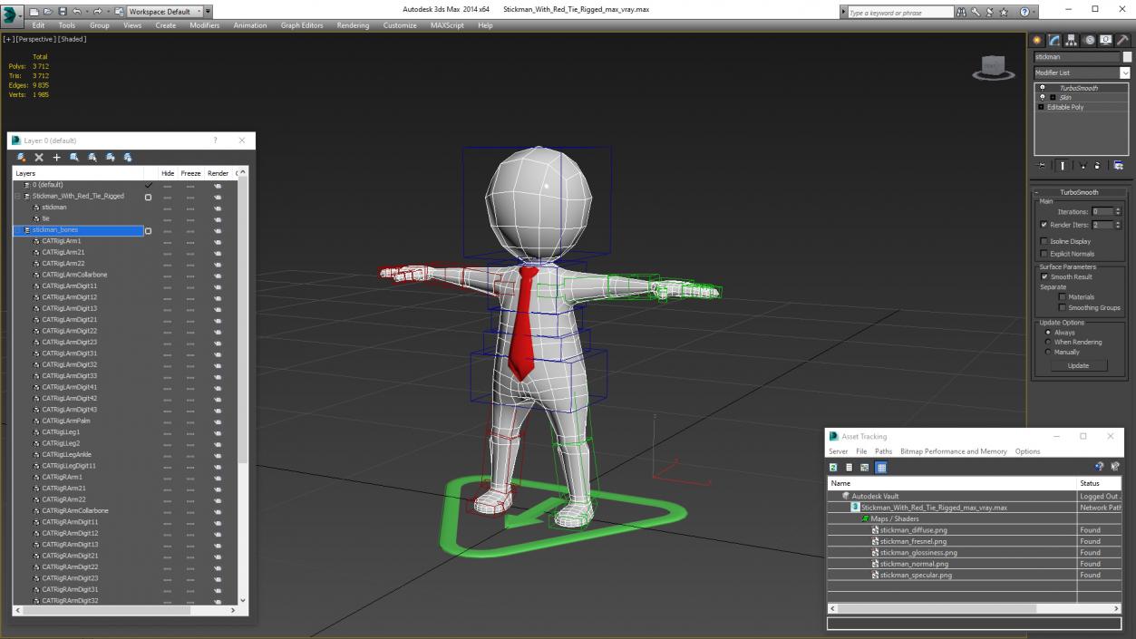 Stickman With Red Tie Rigged for Modo 3D