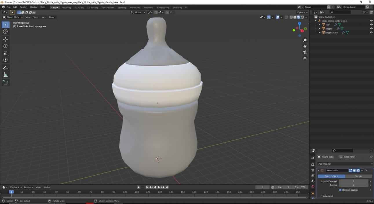 3D Baby Bottle with Nipple model