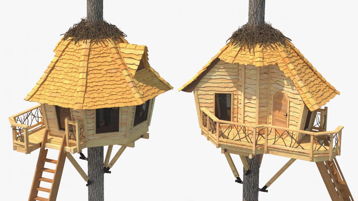 Tree House with One Pine 3D model