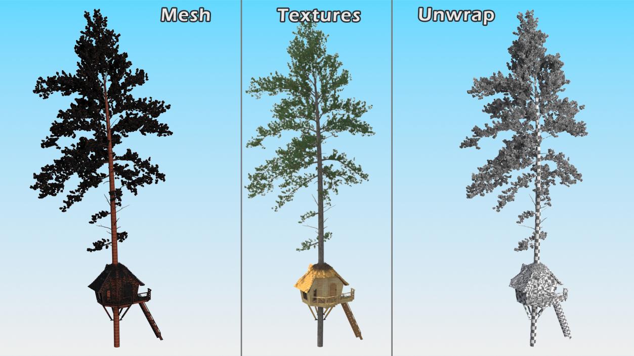 Tree House with One Pine 3D model