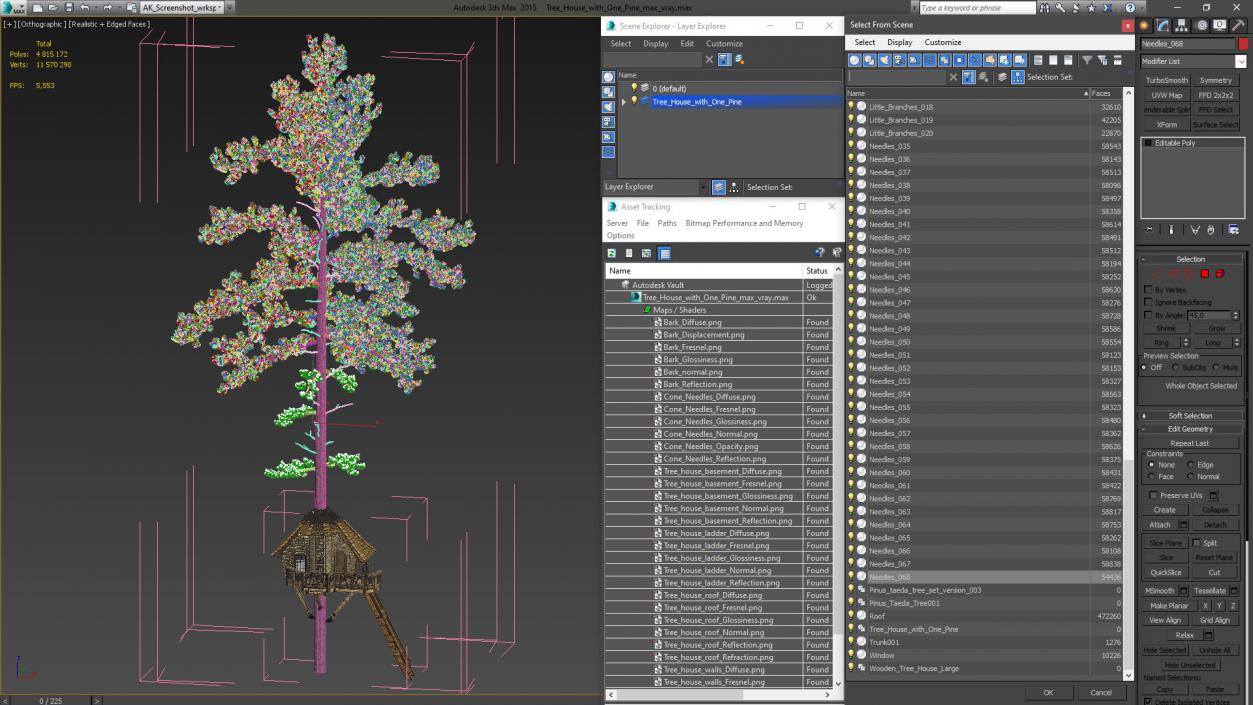 Tree House with One Pine 3D model