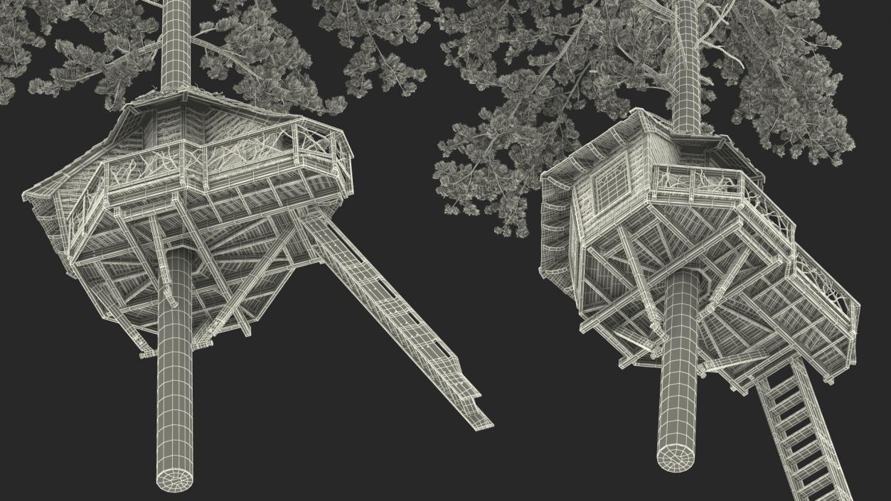 Tree House with One Pine 3D model