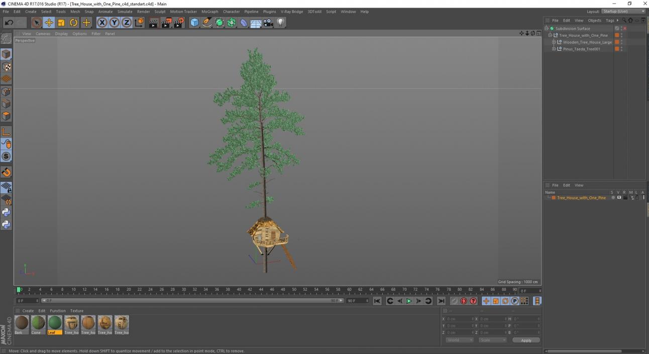 Tree House with One Pine 3D model