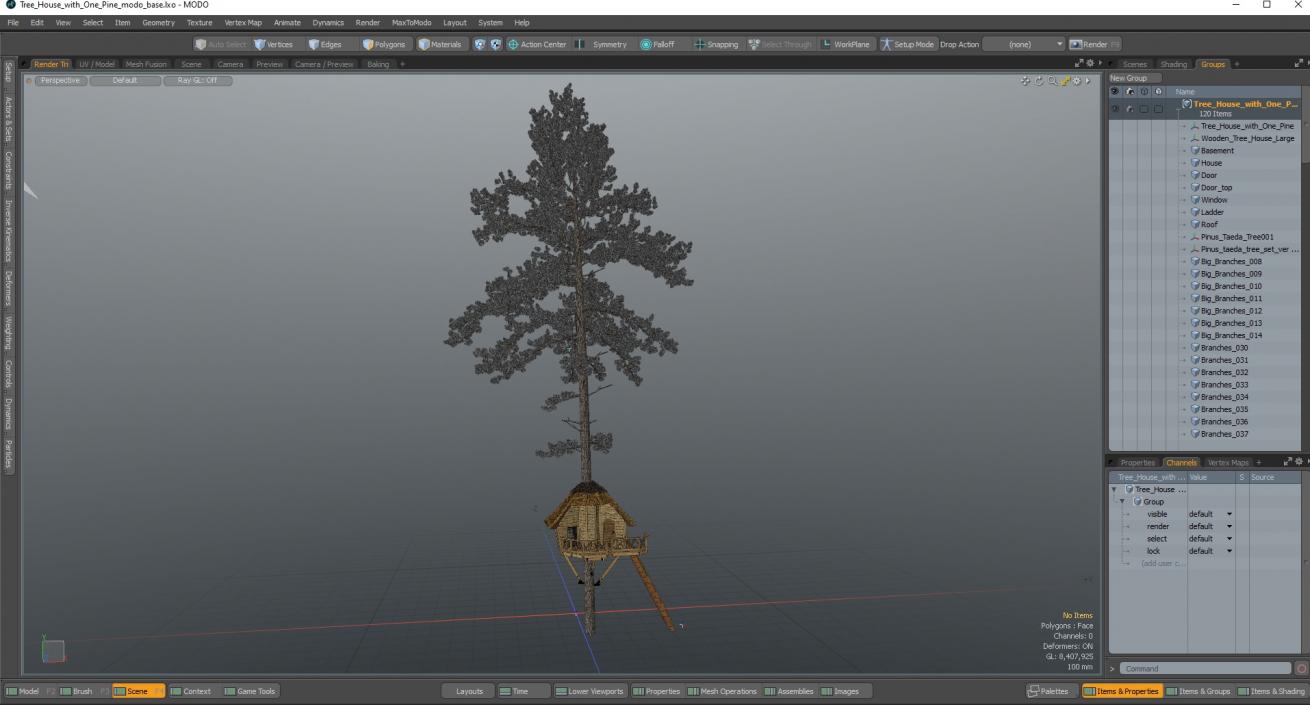 Tree House with One Pine 3D model