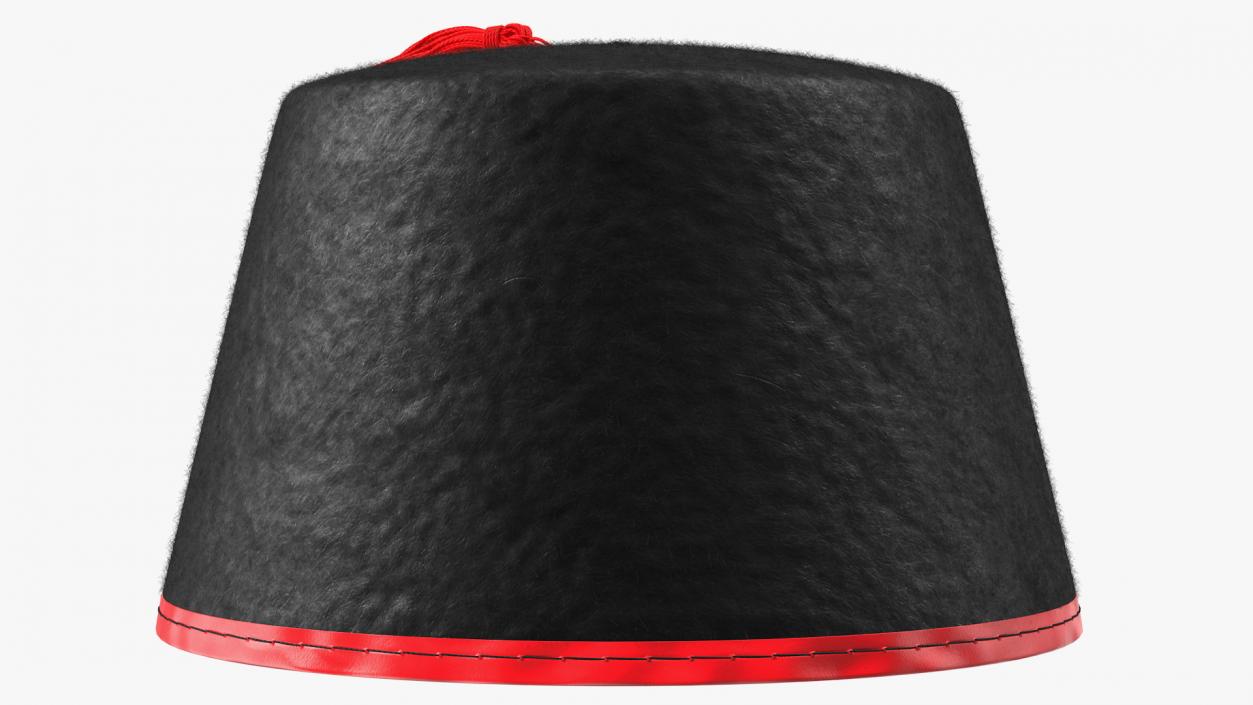 Traditional Arabic Black Fez Hat With Red Tassel Fur 3D