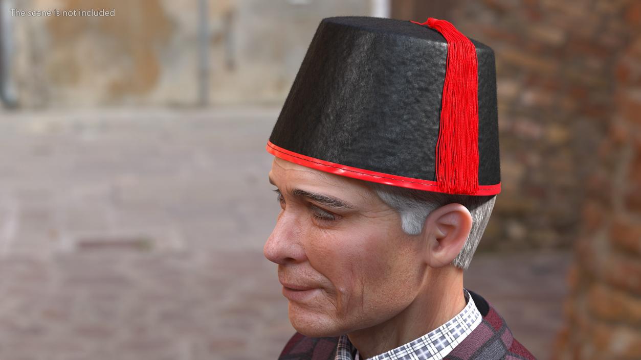 Traditional Arabic Black Fez Hat With Red Tassel Fur 3D