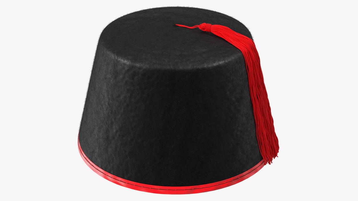 Traditional Arabic Black Fez Hat With Red Tassel Fur 3D