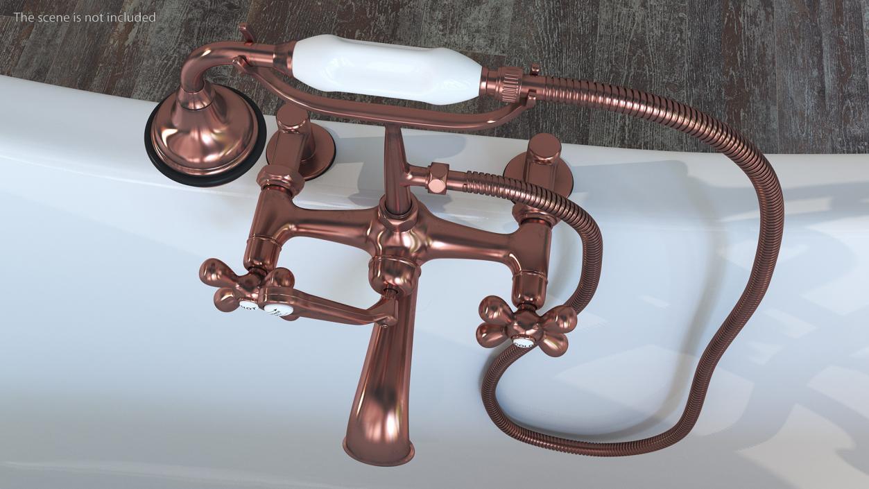 3D model Copper Bath Shower Mixer Tap with Shower