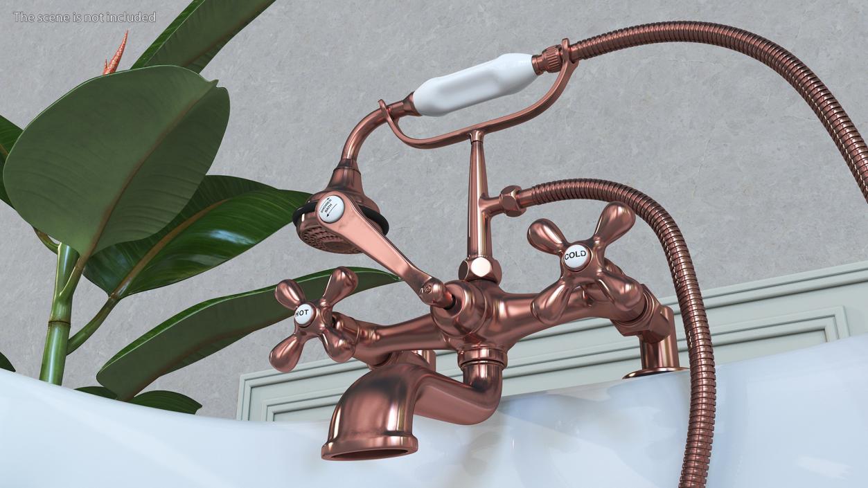 3D model Copper Bath Shower Mixer Tap with Shower