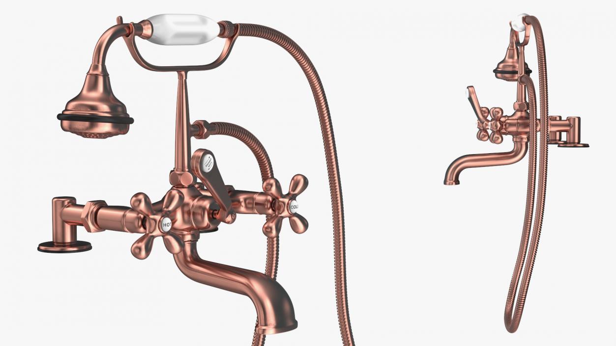 3D model Copper Bath Shower Mixer Tap with Shower