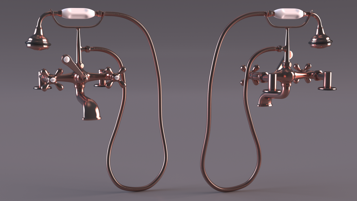 3D model Copper Bath Shower Mixer Tap with Shower