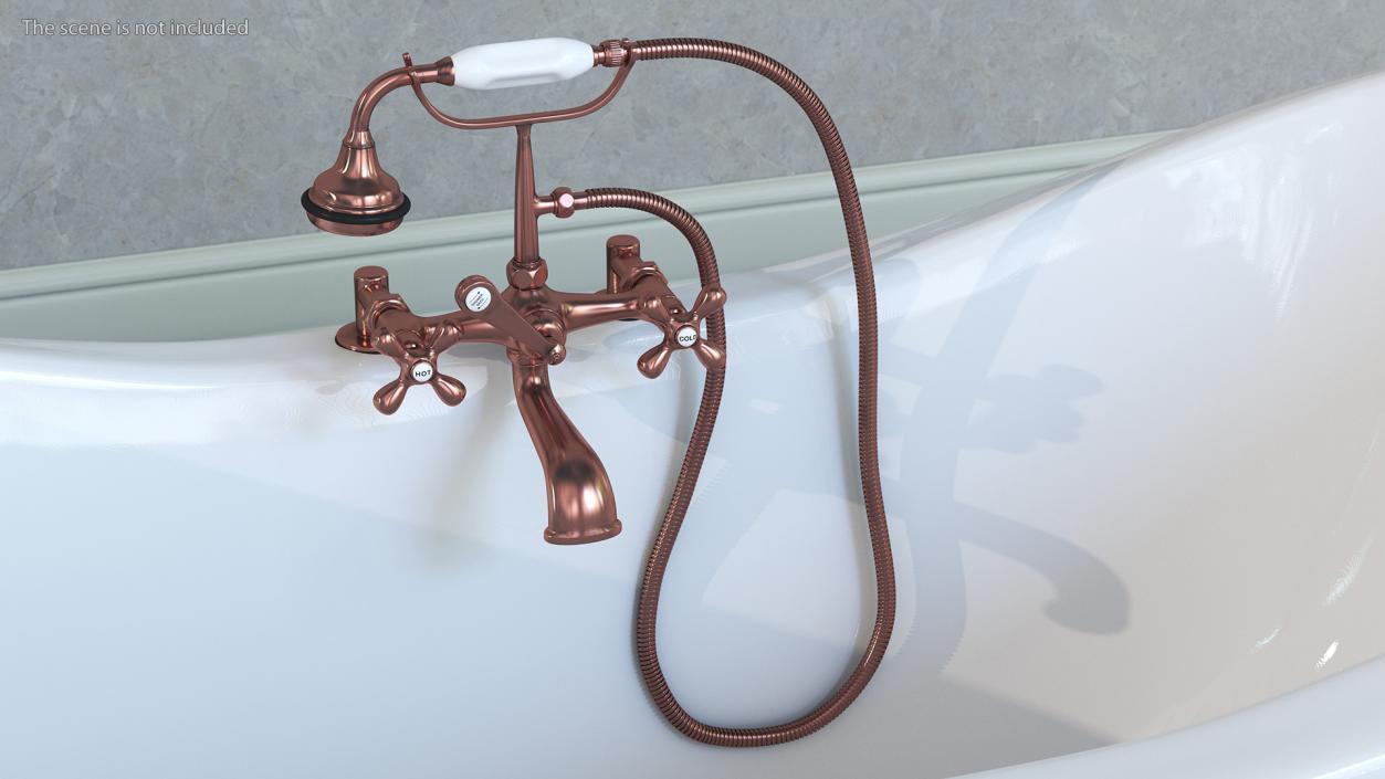 3D model Copper Bath Shower Mixer Tap with Shower