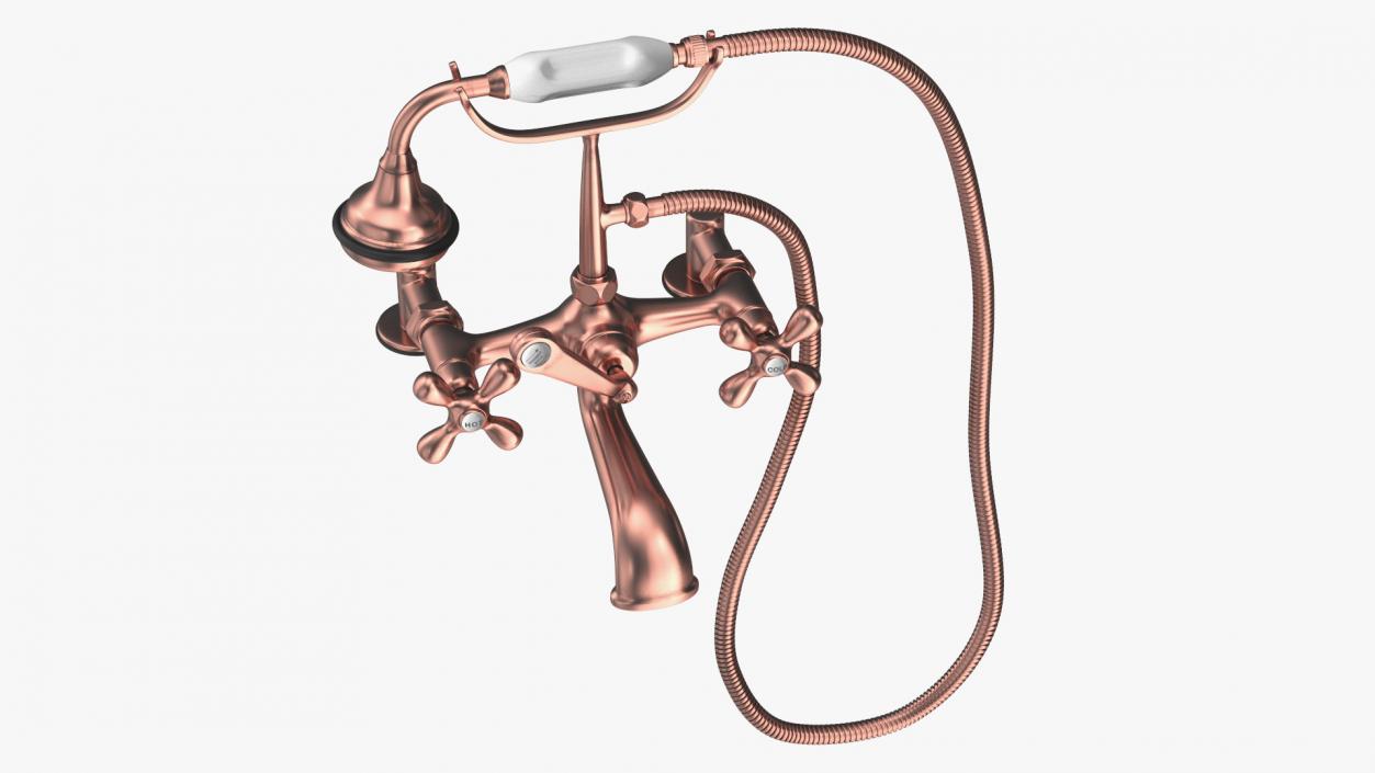 3D model Copper Bath Shower Mixer Tap with Shower