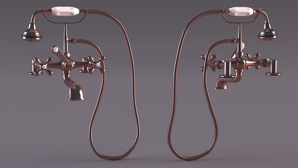 3D model Copper Bath Shower Mixer Tap with Shower