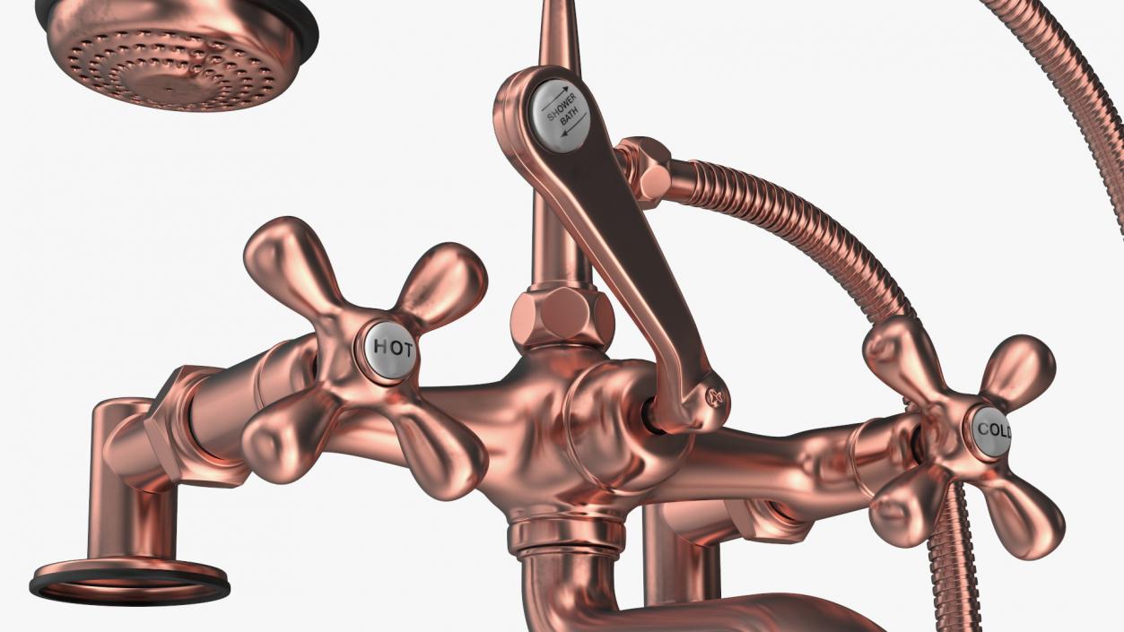 3D model Copper Bath Shower Mixer Tap with Shower