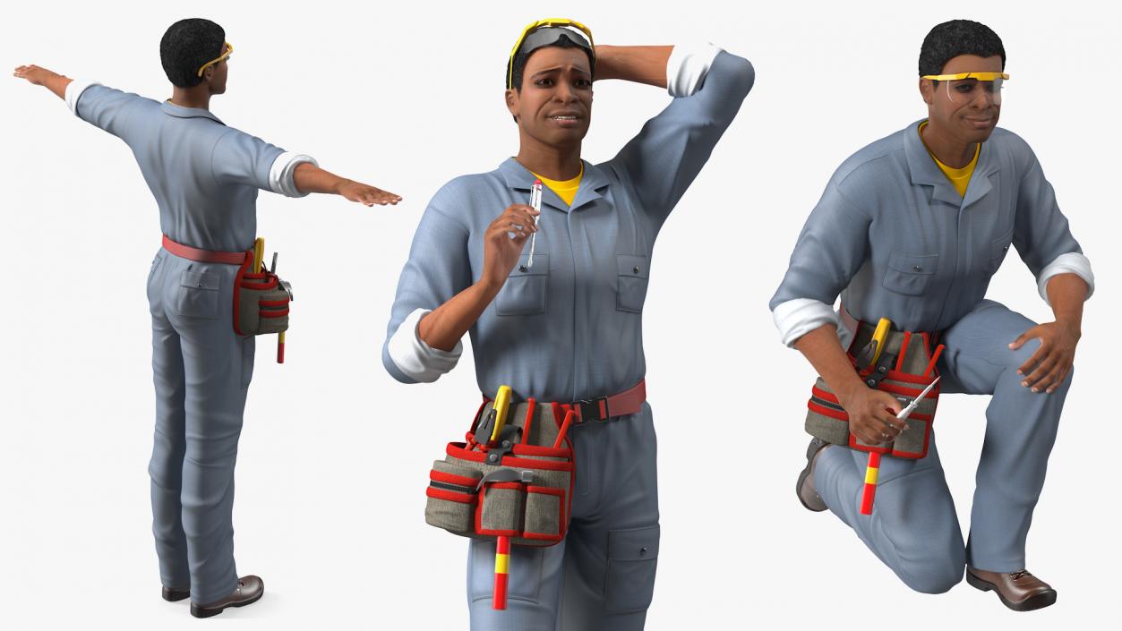 Light Skin Black Man Electrician Rigged 3D model