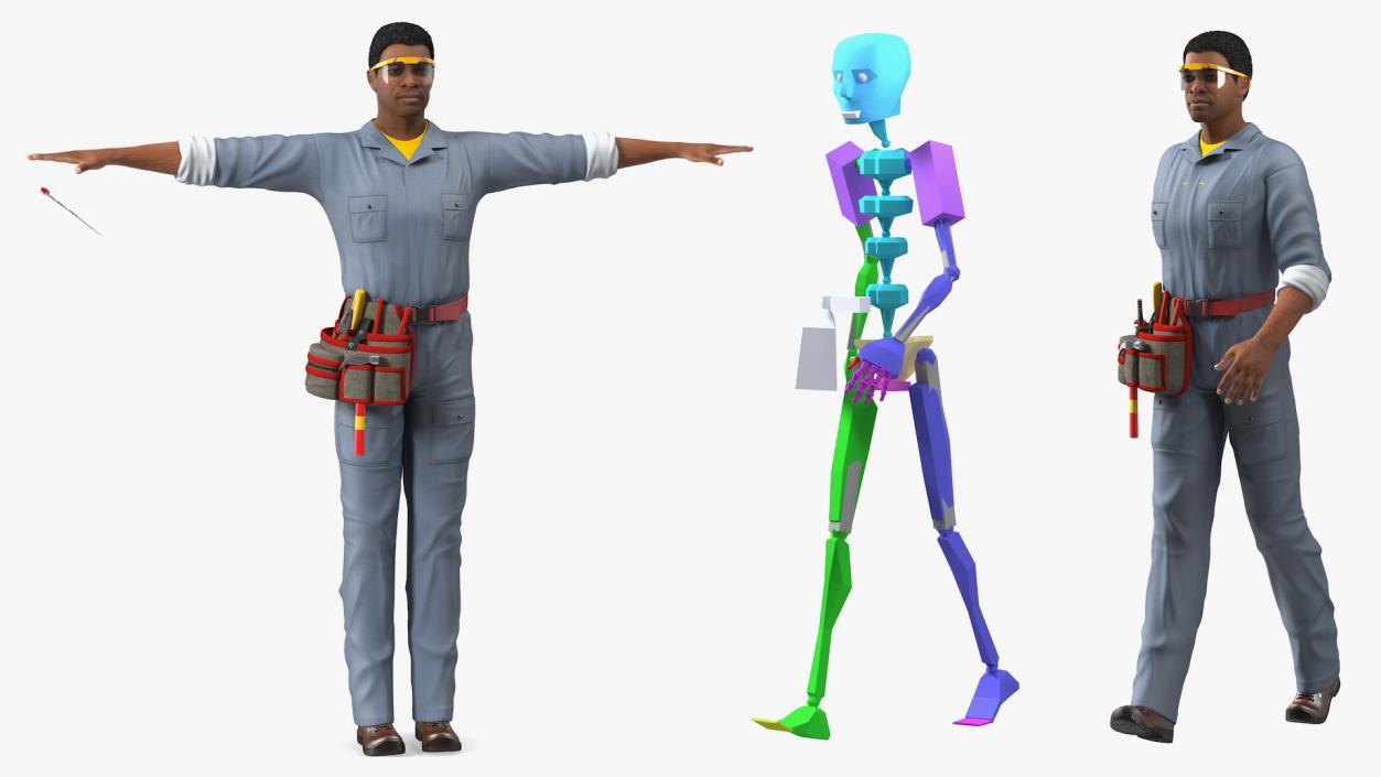 Light Skin Black Man Electrician Rigged 3D model